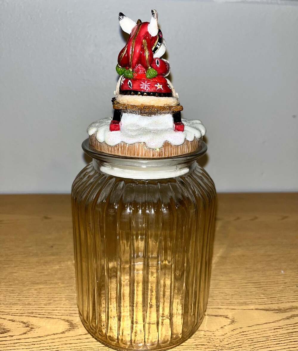 Fitz and Floyd Christmas Lodge Rabbit Candy Jar – Festive Tree & Sled Design - Picture 4 of 5